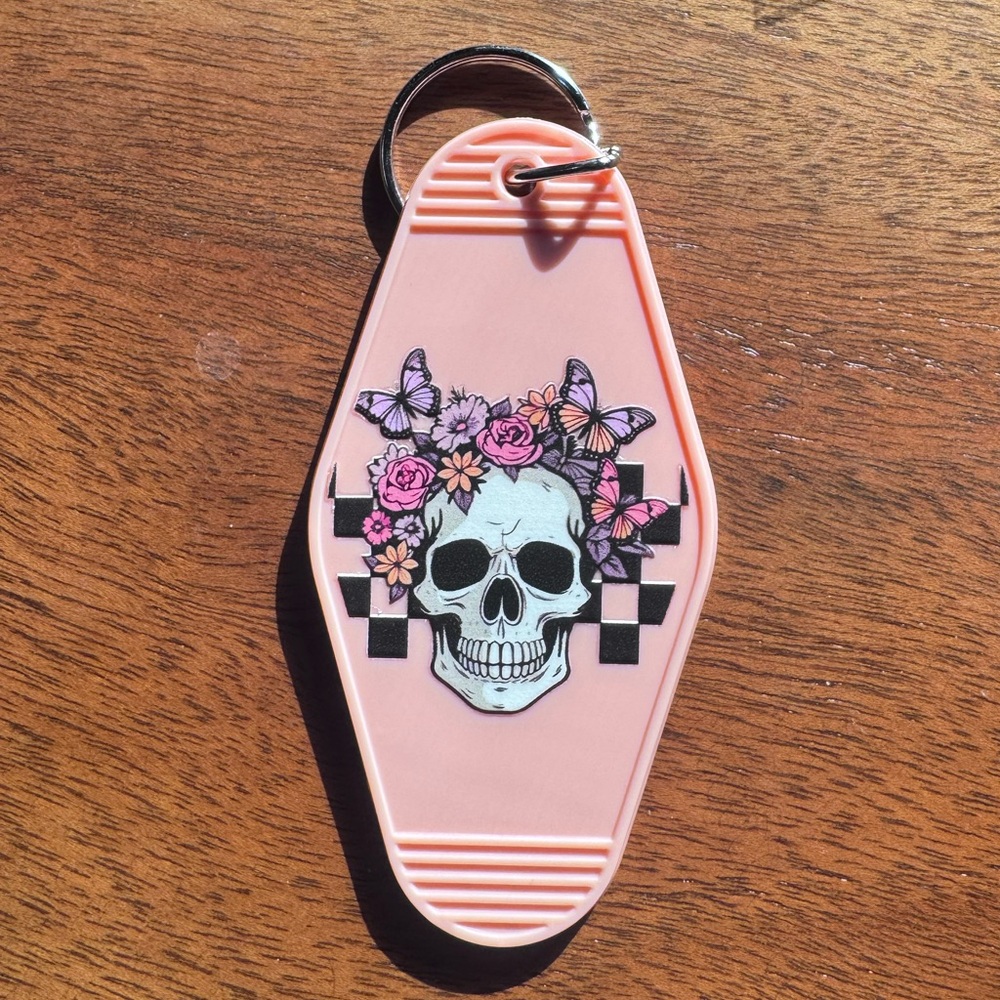 3/$9 Floral Skull Butterfly Motel Keychain | Pink or Green | Aesthetic Retro
